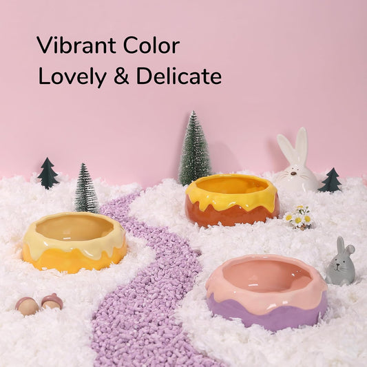 Guinea Pig Food Bowl Hamster Ceramic Water Dish Anti-Spill & Prevent Tipping Rabbit Feeding Bowl for Guinea Pig, Syrian Hamster, Bunny, Rat, Chinchilla, Squirrel, Small Animals (Pink+Purple)