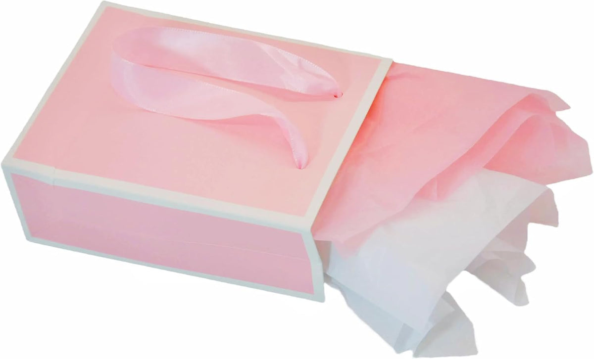 Mini Pink & White Gift Bags with Tissue Paper, 4 PK, 6.3x4.7x2.2 IN