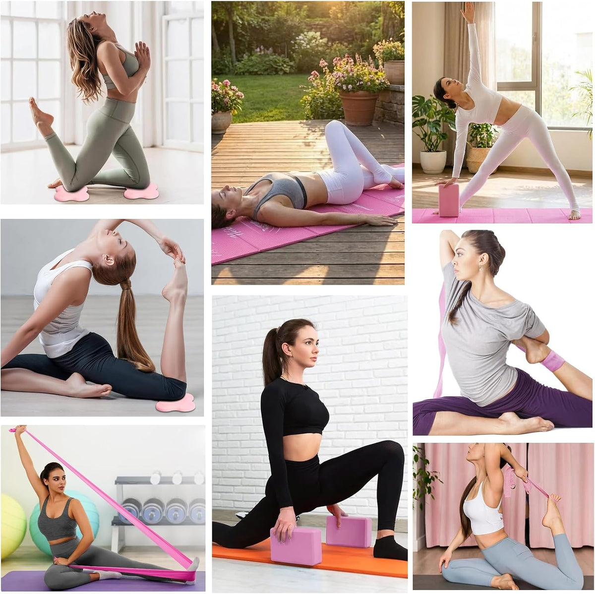 Foldable Non-Slip Yoga Mat and Blocks Set for Women, 9-Pcs Yoga Starter Kit