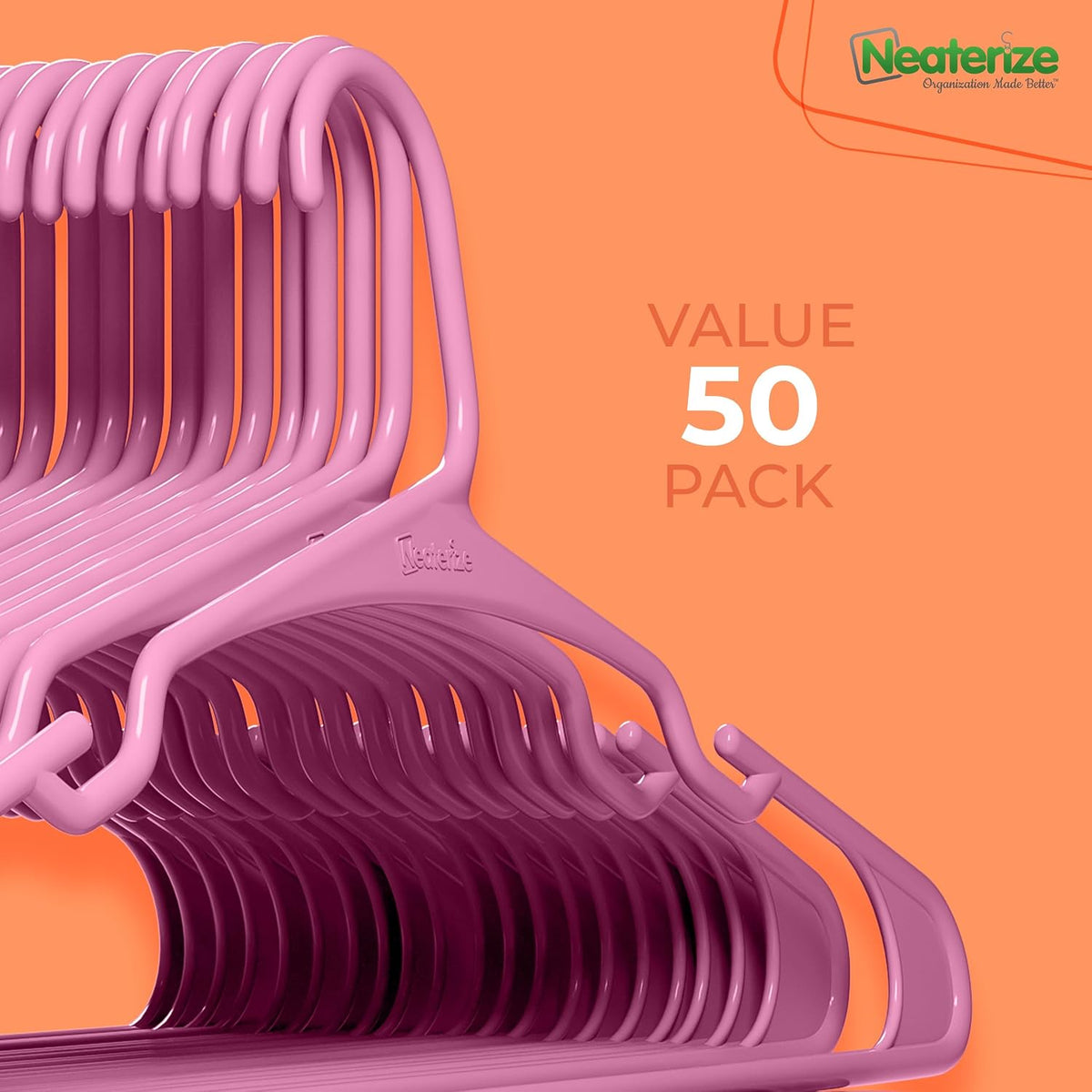 Clothes Hangers Plastic 50 Pack for Adults - Plastic Hangers, The Perfect Coat Hanger and Space Saving Clothes Hangers for Closet, Percheros Ganchos para Colgar Ropa Hangars - Pink Hangers