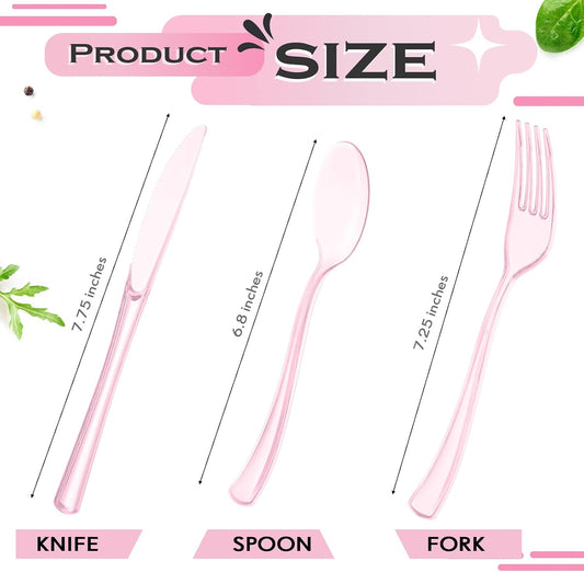 150 Pcs Pink Disposable Cutlery Set, Plastic Silverware Set