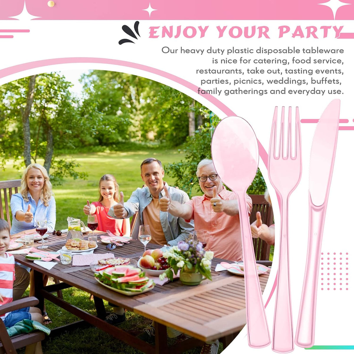 150 Pcs Pink Disposable Cutlery Set, Plastic Silverware Set