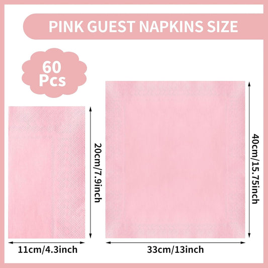 NatNarr 60 Pcs Pink Napkins, Disposable Hand Towels for Bathroom Light Pink Guest Dinner Napkin for Girls Birthday, Wedding, Baby Shower, Bathroom