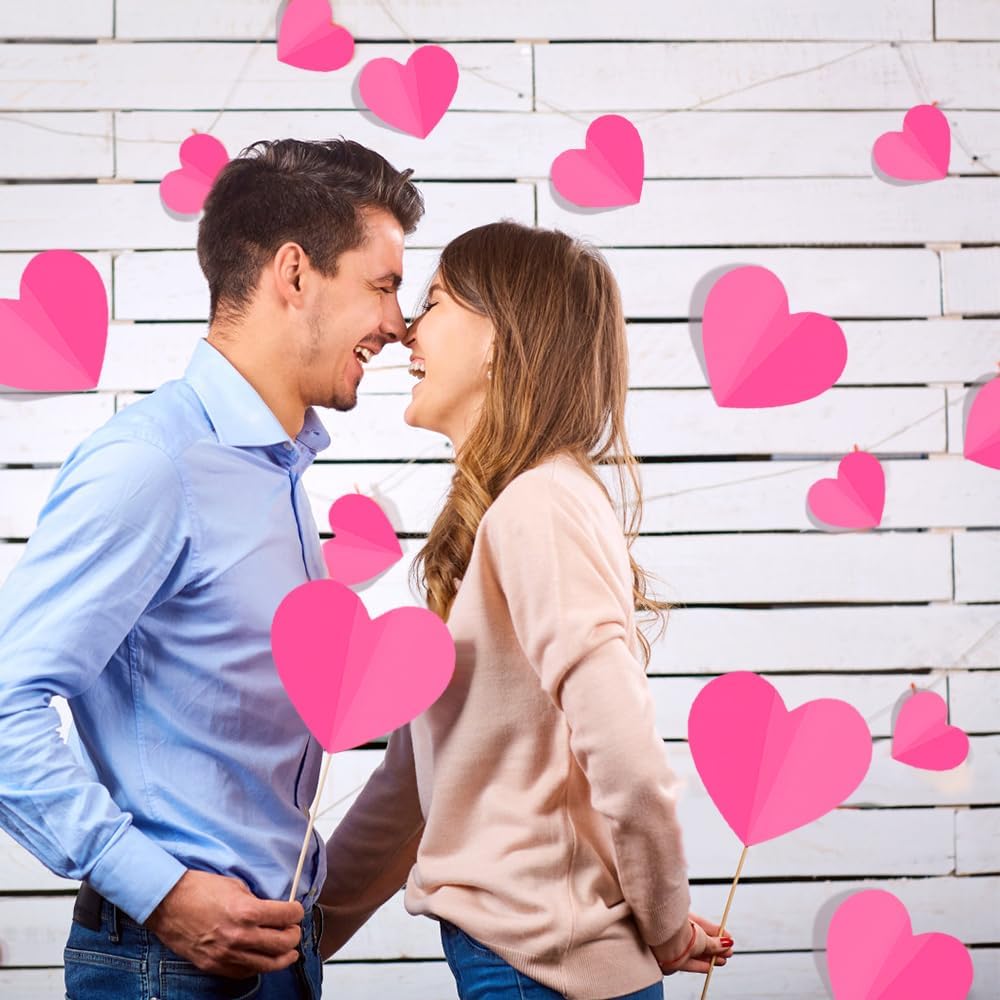 100Pcs 3D Pink Heart Valentines Day Wall Stickers Decorations