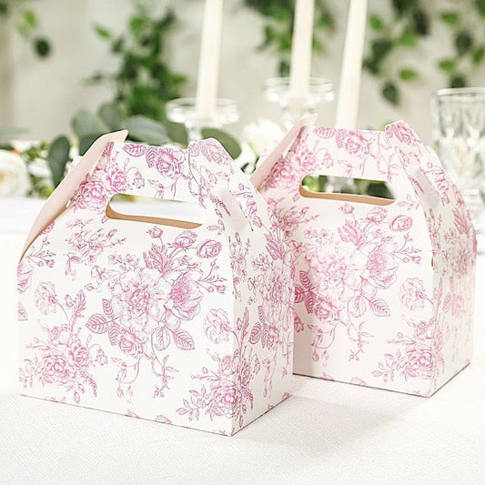 Balsa Circle 25 White Matte Pink Tote Gift Boxes Floral Printed Favor Holders Thank You Presents Wrapping Paper Box for Wedding Birthday Events Reception Catering Party Home Decorations Supplies