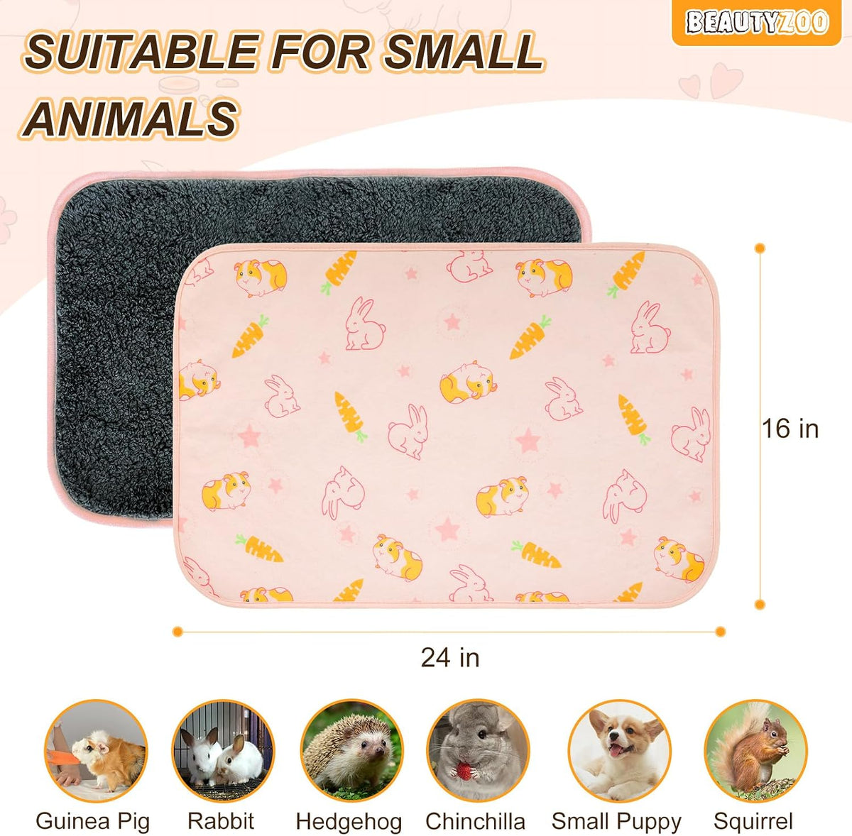 2Pack Washable Reversible Guinea Pig Cage Liners, Fleece Bedding