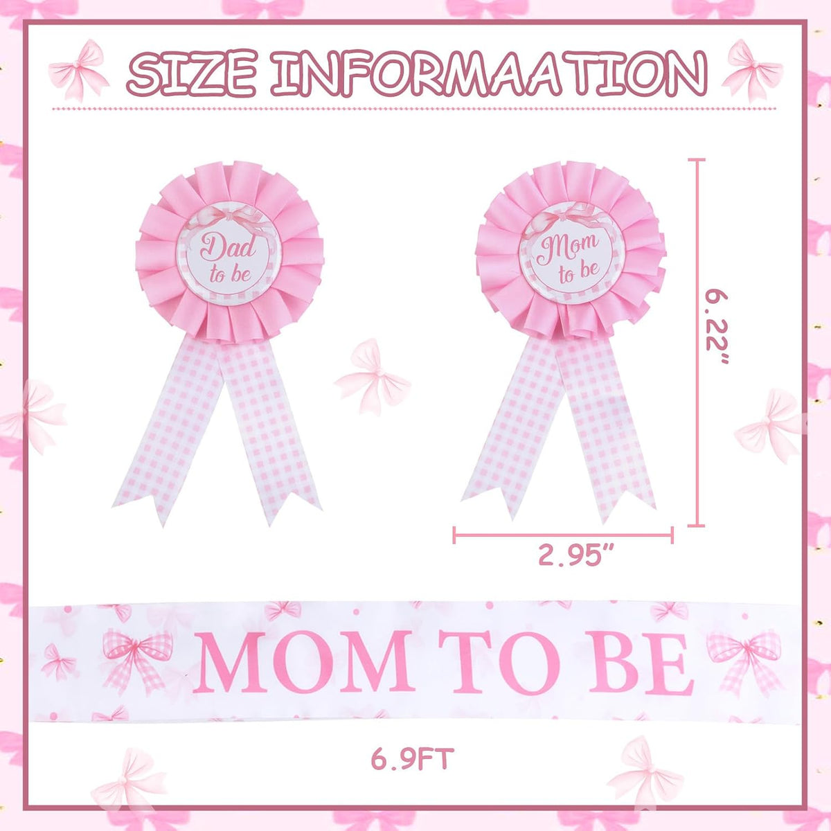 Bow Baby Shower Decorations for Girl Bow Tie Baby Shower Favors Mom to Be Pin Sash Dad to Be Corsage Pin for Pink It’s a Girl Gender Reveal Party Favors Pregnancy Photo Props Maternity