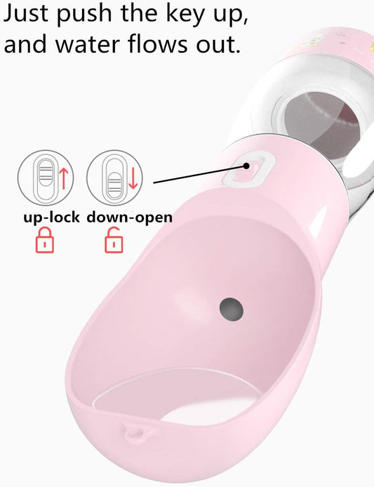 Portable Dog Water Bottle with Food Container Dishwasher Safe-Pink