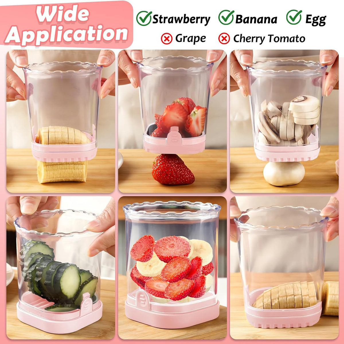 Creative Strawberry Slicer, Detachable Cutter with Push Plate (Pink)