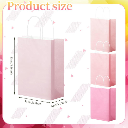 100 Pcs Gift Bags Kraft Paper Bags with Handles Medium Gift Bags for Wedding Baby Shower Bridal Shower Shopping Party Favor Boutique Business (Pink Gradient Color)
