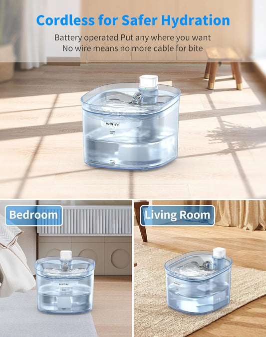 Cat Water Fountain Battery Operated Pet Fountain, Smart Infrared Sensor Dog Water Dispenser, 85oz/2.5L Automatic Drinking Fountain with Quiet Pump