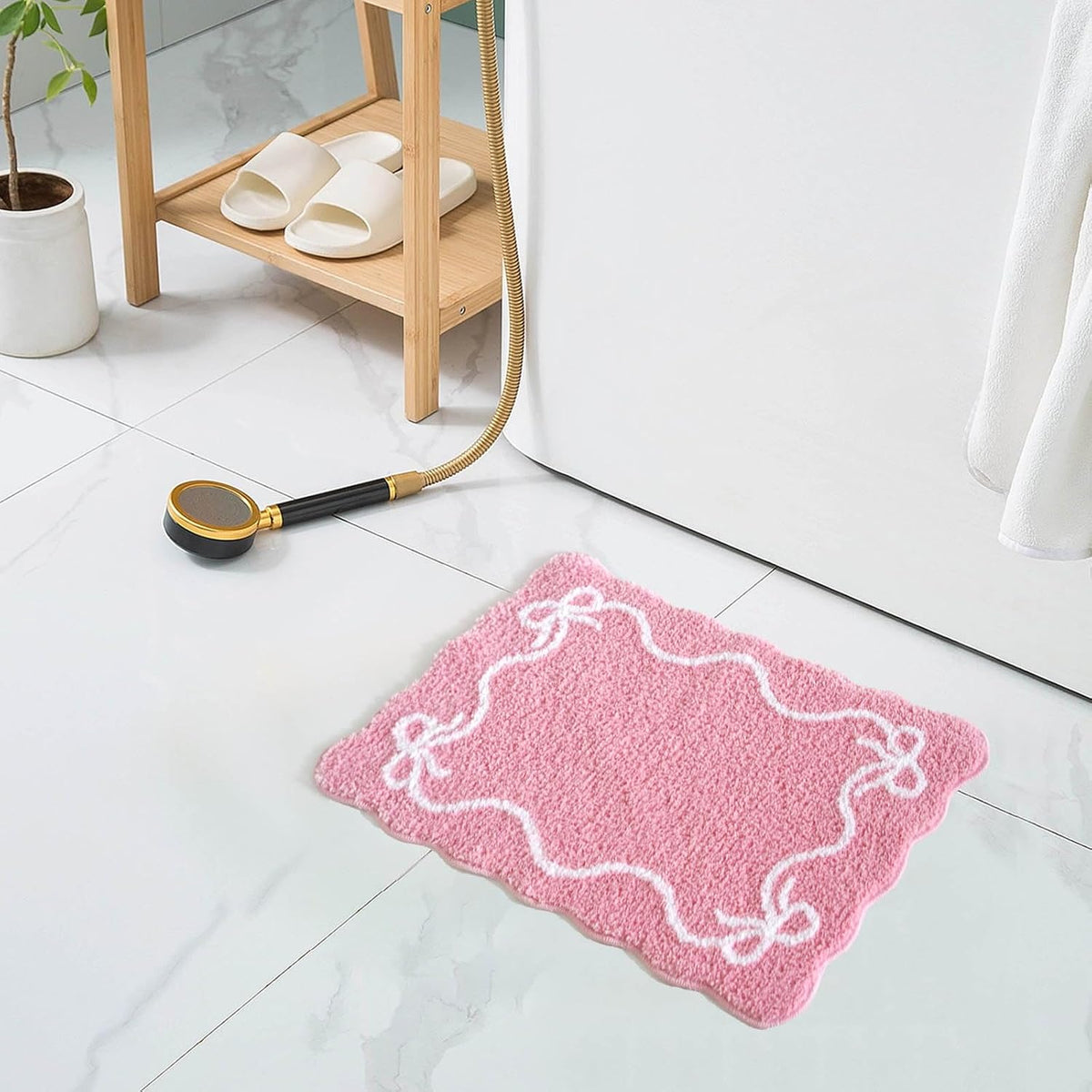Pink Bow Bath Mat Cute Bow Bathroom Rug Super Soft Absorbent Bathroom Rugs Non Slip Bath Mat Machine Washable Rug for Bathrooms 16x24 inches (Pink, 40x60cm)