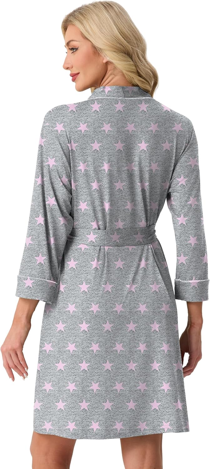 Womens Robe Knee Length Soft Knit Bathrobe S-2XL