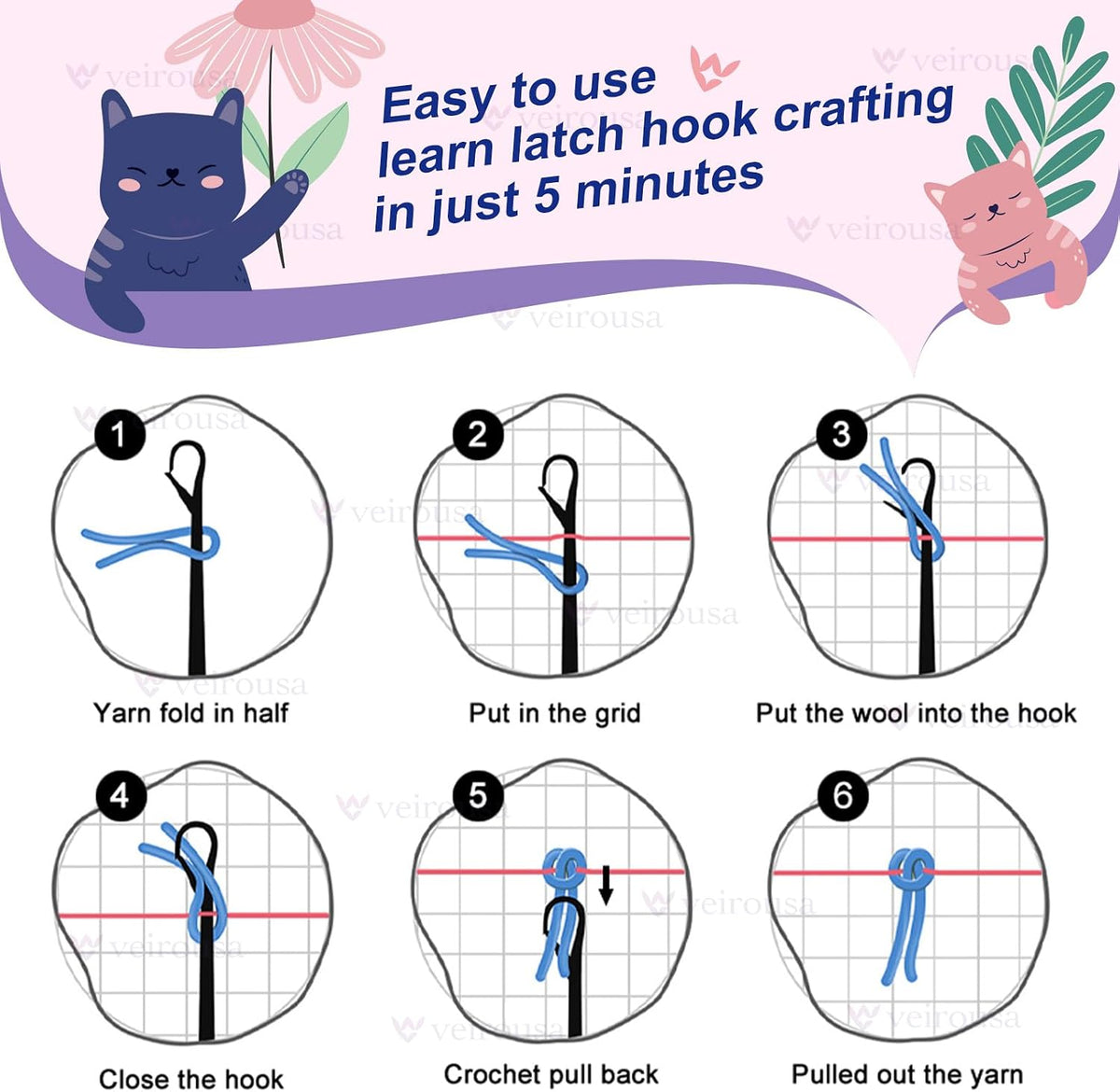 Latch Hook Kits for Adults, DIY Pink Tulip Pillow & Rug Craft Kit for Beginners, Floral Handmade Yarn Art, Relaxing Home Sofa Decor Gift 17x17 Inch
