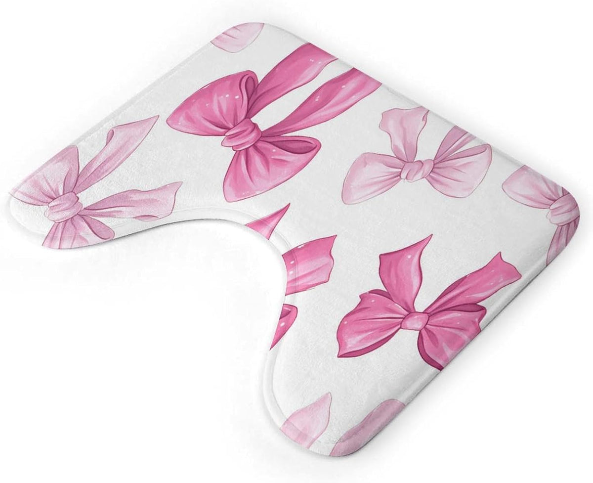 Pink Bow Bath Mat Water Absorbent Soft Bath Rug Non-Slip Machine Washable Mats for Indoor and Outdoor Showers Laundry Rooms