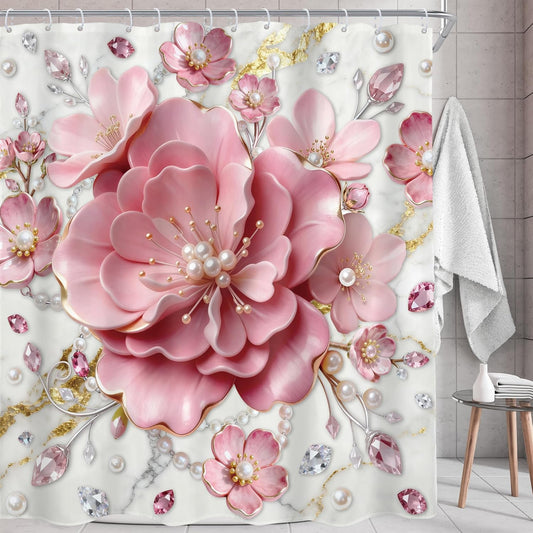 Pink 3D Floral Abstract Shower Curtain Modern Spring Flower 72Wx72L Inch