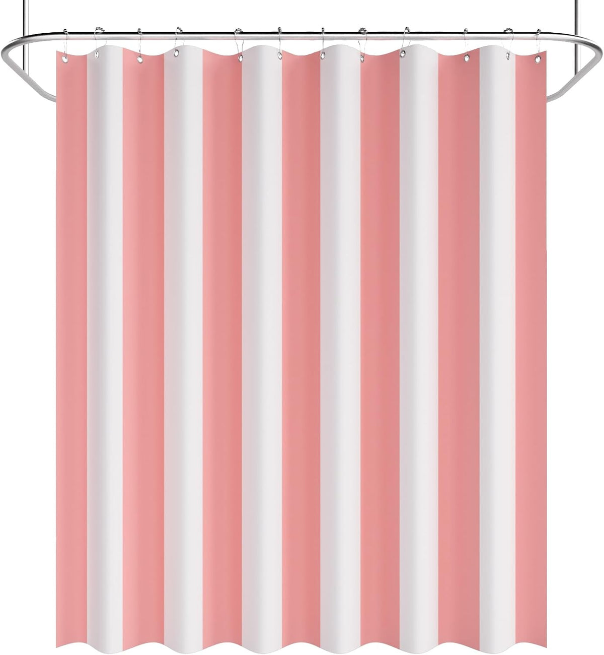 Pink Vertical Stripes Shower Curtain, Cute Pink Stripe Bathroom Shower Curtain with 12 Shower Curtain Hooks, Rustic Fabric Pink and White, 72x72 Inches