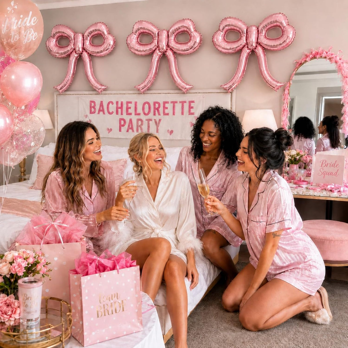 4 Pcs Pink Bow Balloons Bow Party Decorations for Girl Women Pink Bow Birthday Decorations Giant Foil Balloon for Baby Shower Bridal Engagement Wedding Decor Bachelorette Party Supplies