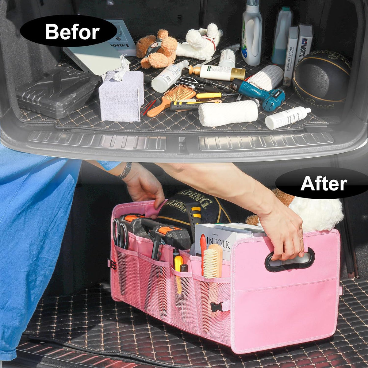 Car Trunk Organizer, Collapsible Car Organizers and Storage Pink