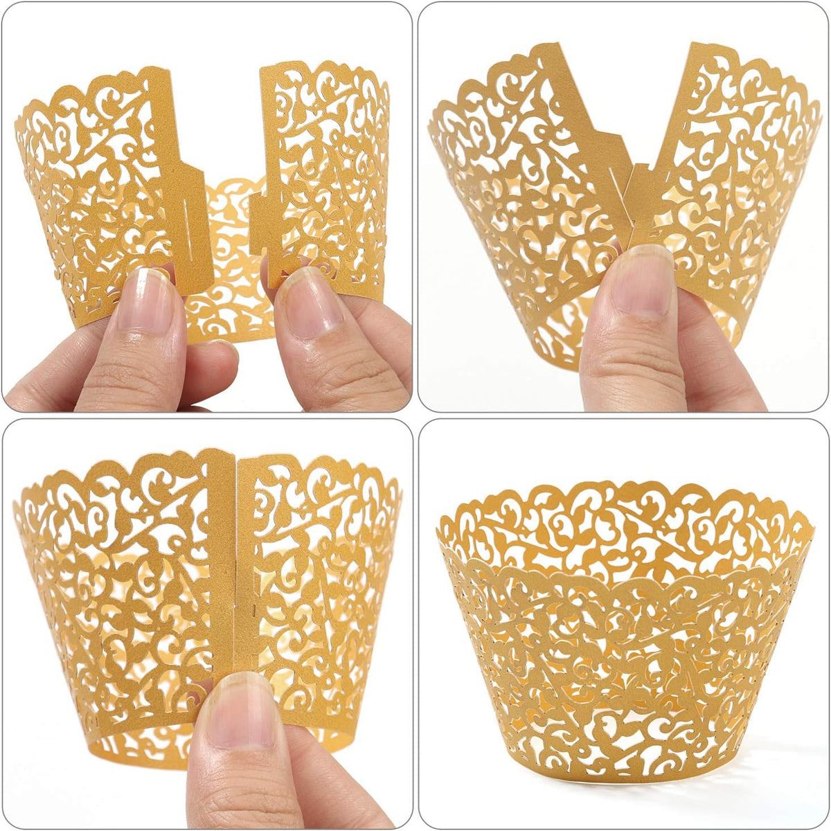 Pack of 120 Cupcake Wrappers Artistic Bake Cake Paper Cups Vine Designed Laser Cut Cupcake Wraps Baking Cup Muffin Case Trays for Wedding Baby Shower Party Birthday Decoration (120, Pink)