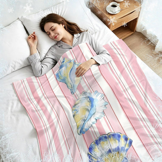 Cooling Blanket 30"x40", Watercolor Marine Conch Pink Stripe Summer Cooling Blanket Breathable Lightweight Ice Blankets Summer Ocean Theme Blankets for Night Sweats