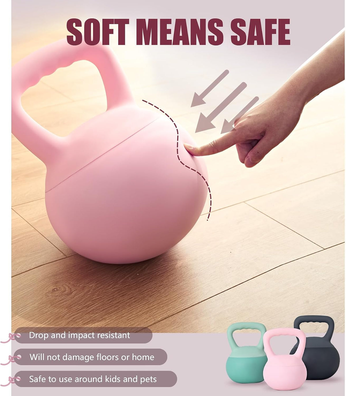 Soft Kettlebells, Iron Sand Filled Strength Training Weights, Shock-Proof with Wide-Grip Handle, Fitness Kettlebells for Home Gym