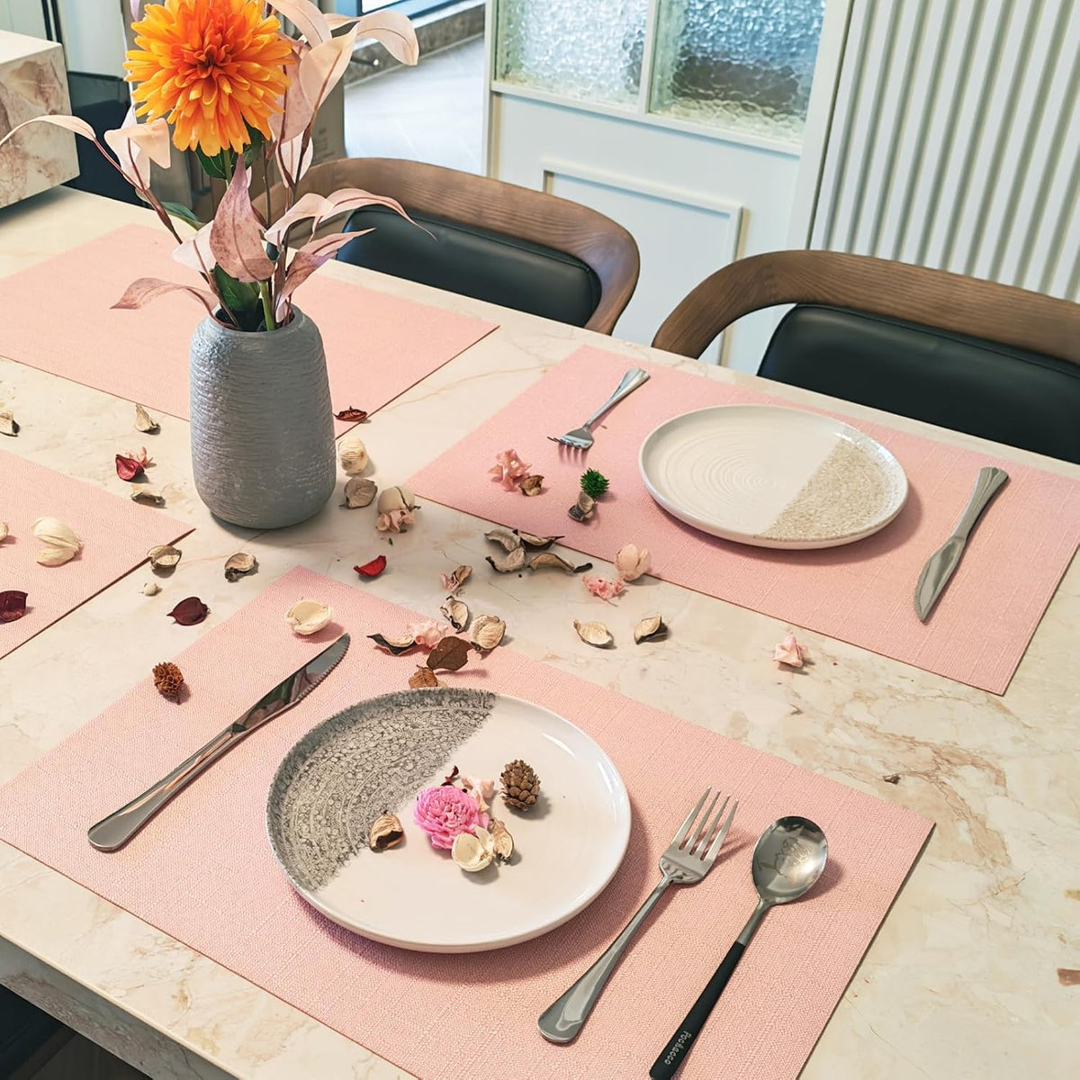 Placemats Set of 4 for Dining Table, Placemats with Embroidery, Table Mats for Dining Table 12"x18"(Pink