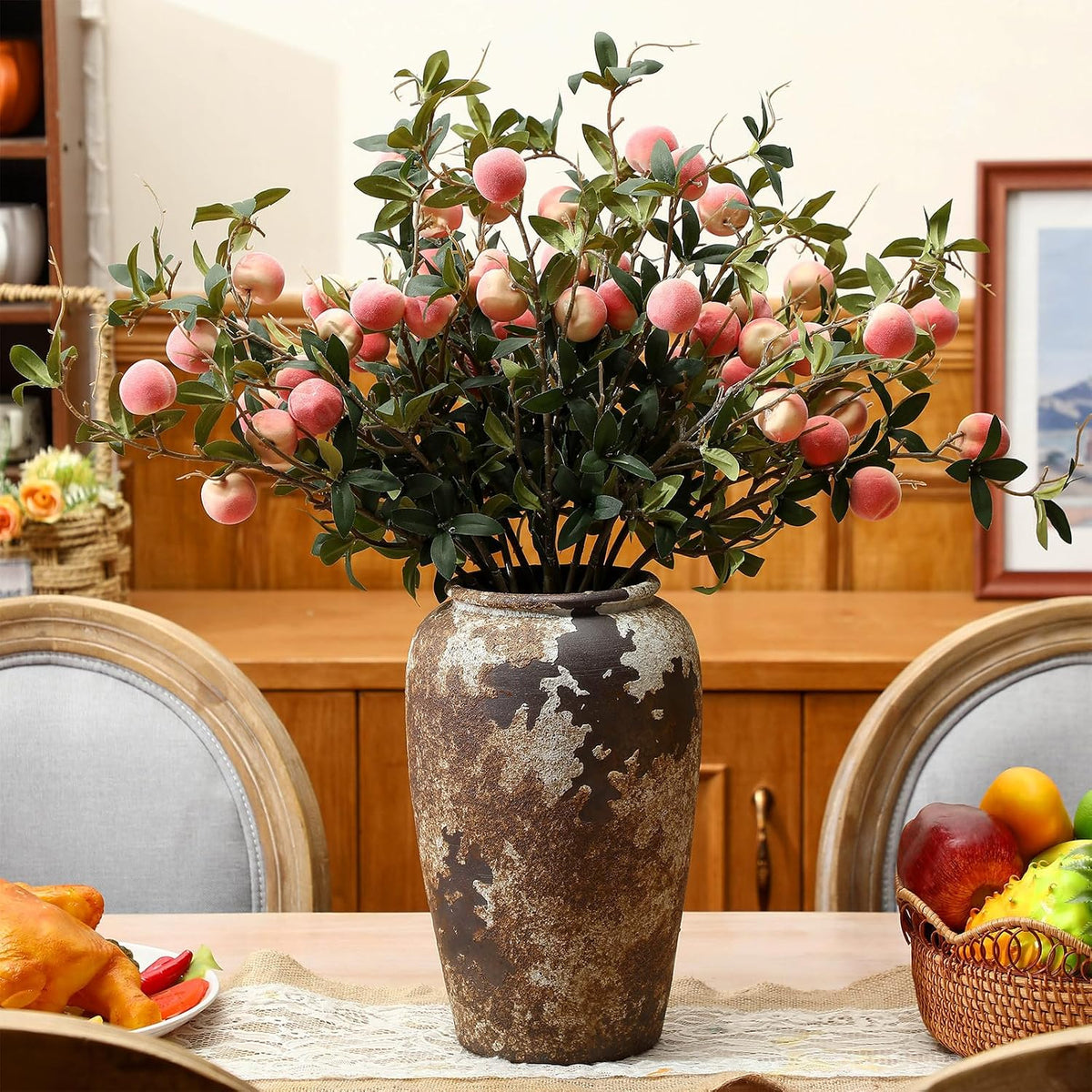 Daifunli 20 Pcs Artificial Peach Branches Fake Stem, 3 Peaches, 27.56 Inch