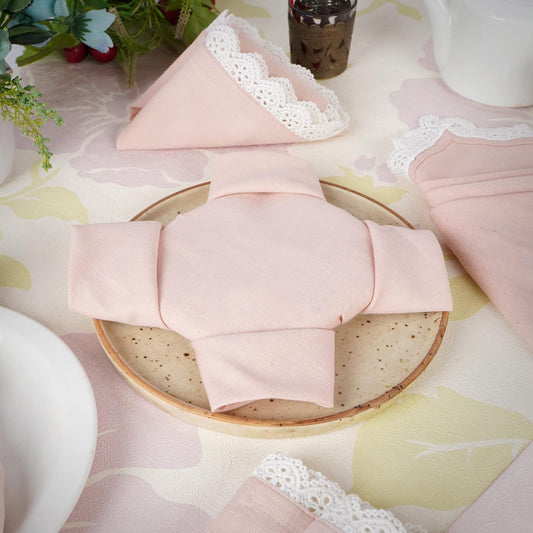 FINGERCRAFT Dinner Cloth Napkins Cotton 6 Pack Premium Quality Mitered Corners with Elegant Lace for Every Day Use Reataurant Wedding Christmas Napkins Cloth Good Absorbency 20in x 20in (Dusty Pink)