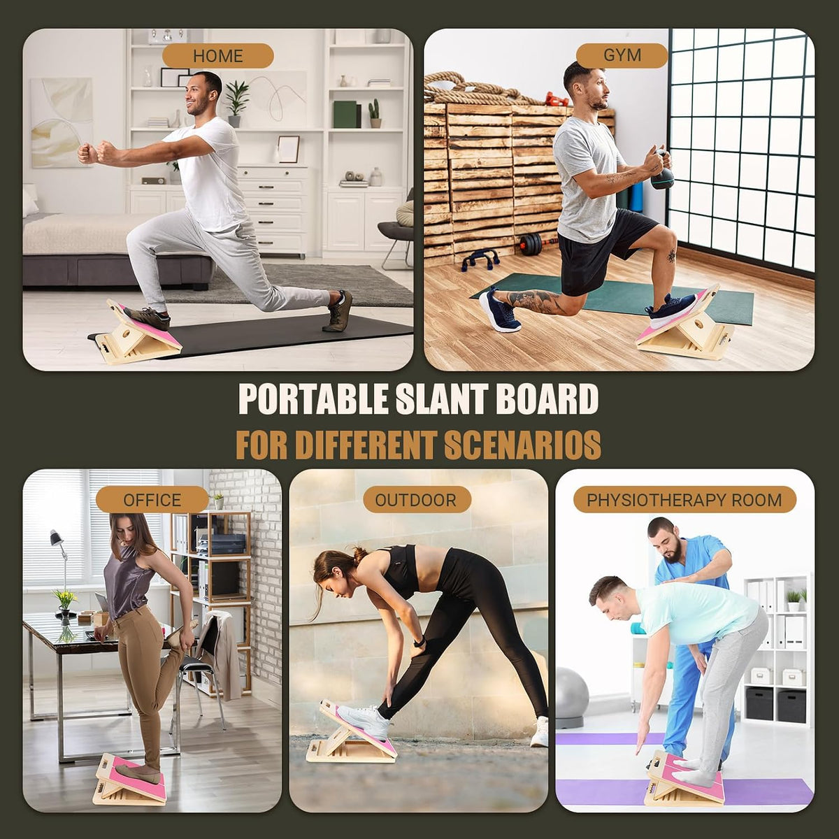 Calf Stretch Slant Board with Resistance Band, 300lb Portable Incline Board