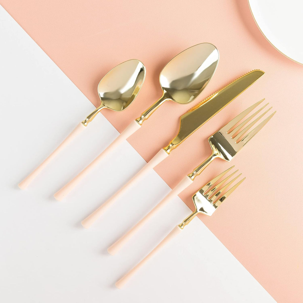 20 Count Gold and Pink Plastic Salad Forks Premium Quality Heavy Duty Disposable Elegant Silverware Two Tone Salad Forks for Party