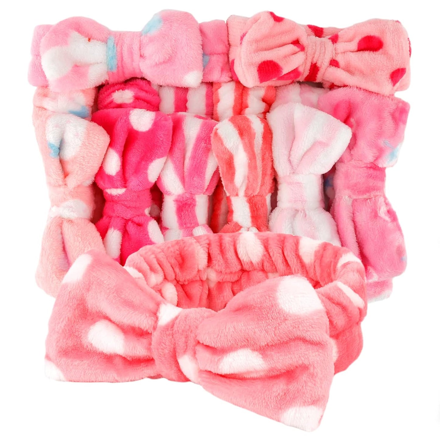 9 Pack Pink Microfiber Hairband for Washing Face, Makeup Headband Skincare Headbands with Cute Bow, Fluffy Face Wash Headband for Women
