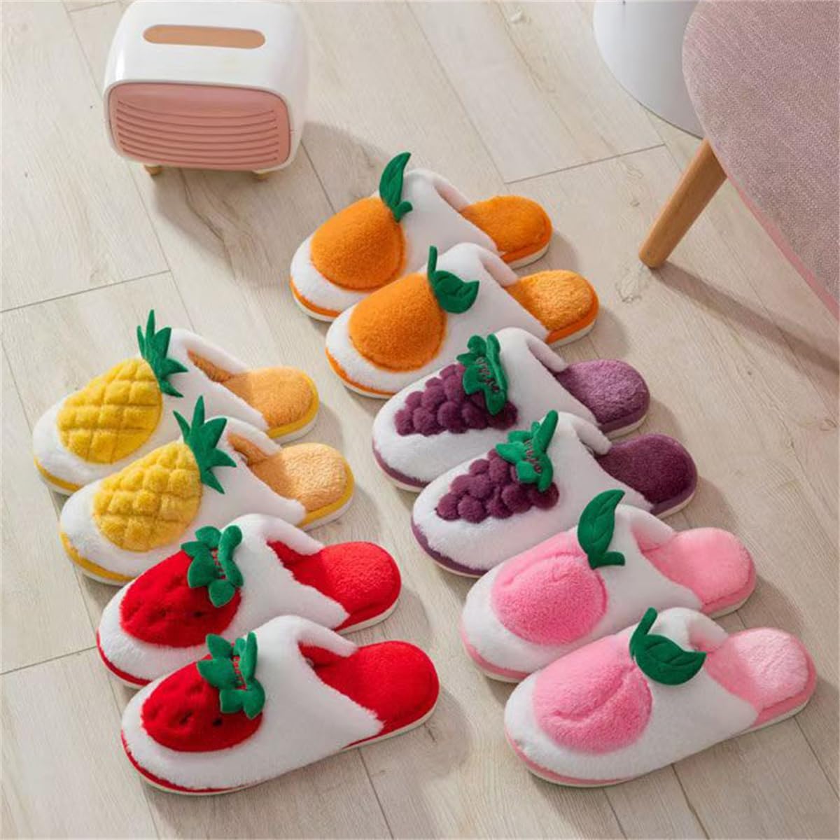 Fruit Slippers for Women, Womens Cute Cartoon Pattern Decoration Non-Slip Plush Slippers, Comfy House/Home Shoes
