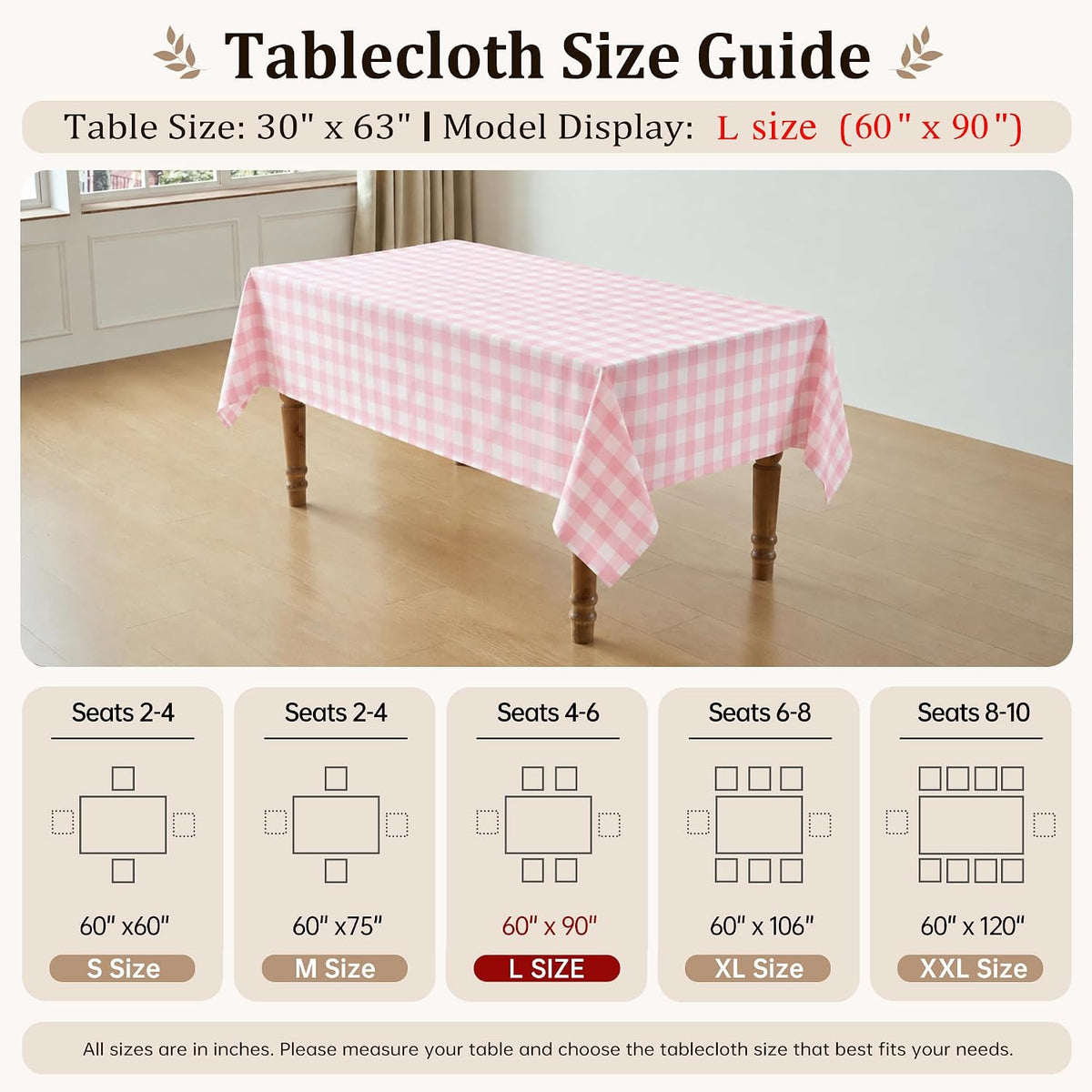 Pink Gingham Tablecloth, 60 x 90 Inch Rectangle Checkered Table Cover