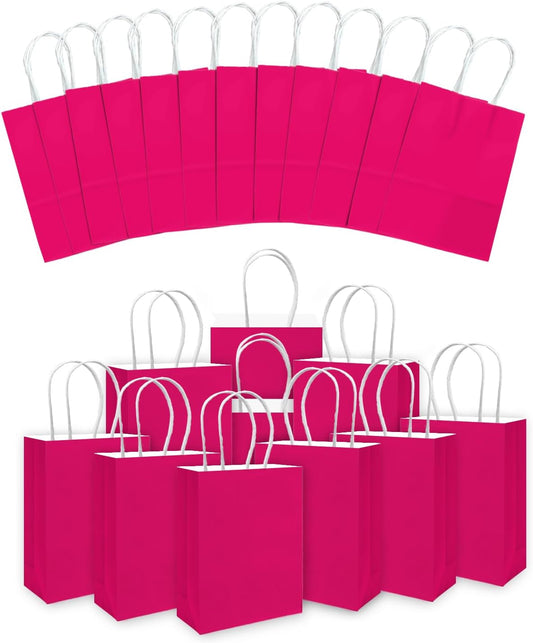 24PCS Small Gift Bag with Handles Bulk 8.3"x6"x3" Gift Bags Rose Pink Bags Multiple Uses (Small Size)
