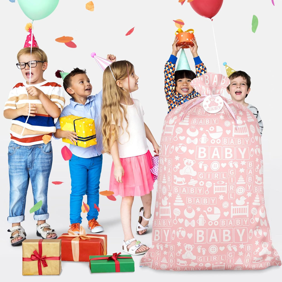 56 Inch Extra Large Pink Plastic Gift Bag for Baby Girls