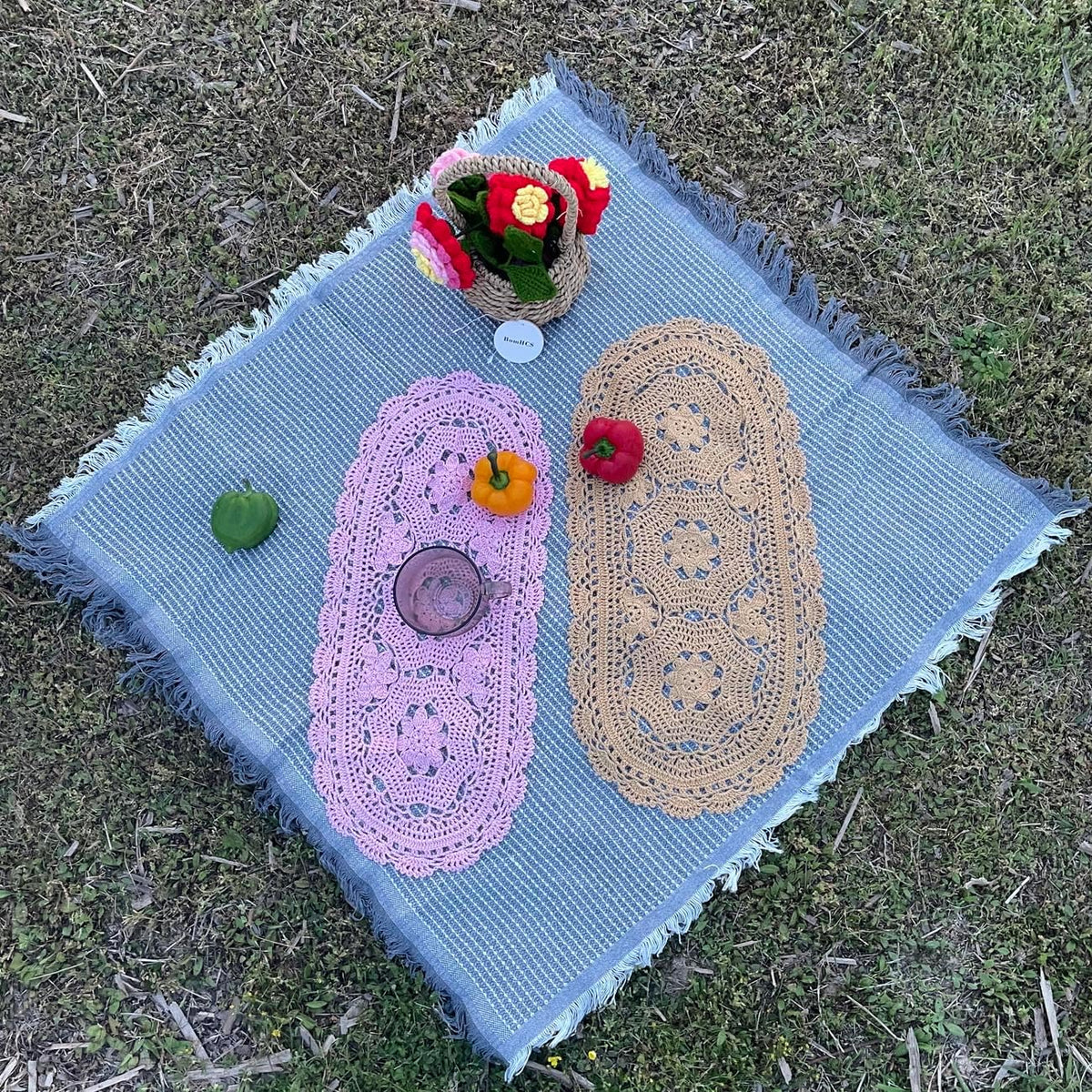 Oval Lace Doilies Width 9" to 11", Length 22" to 23" Handmade Crochet Thanksgiving Table Runner Flower Kitchen Placemats (Pink, 1)