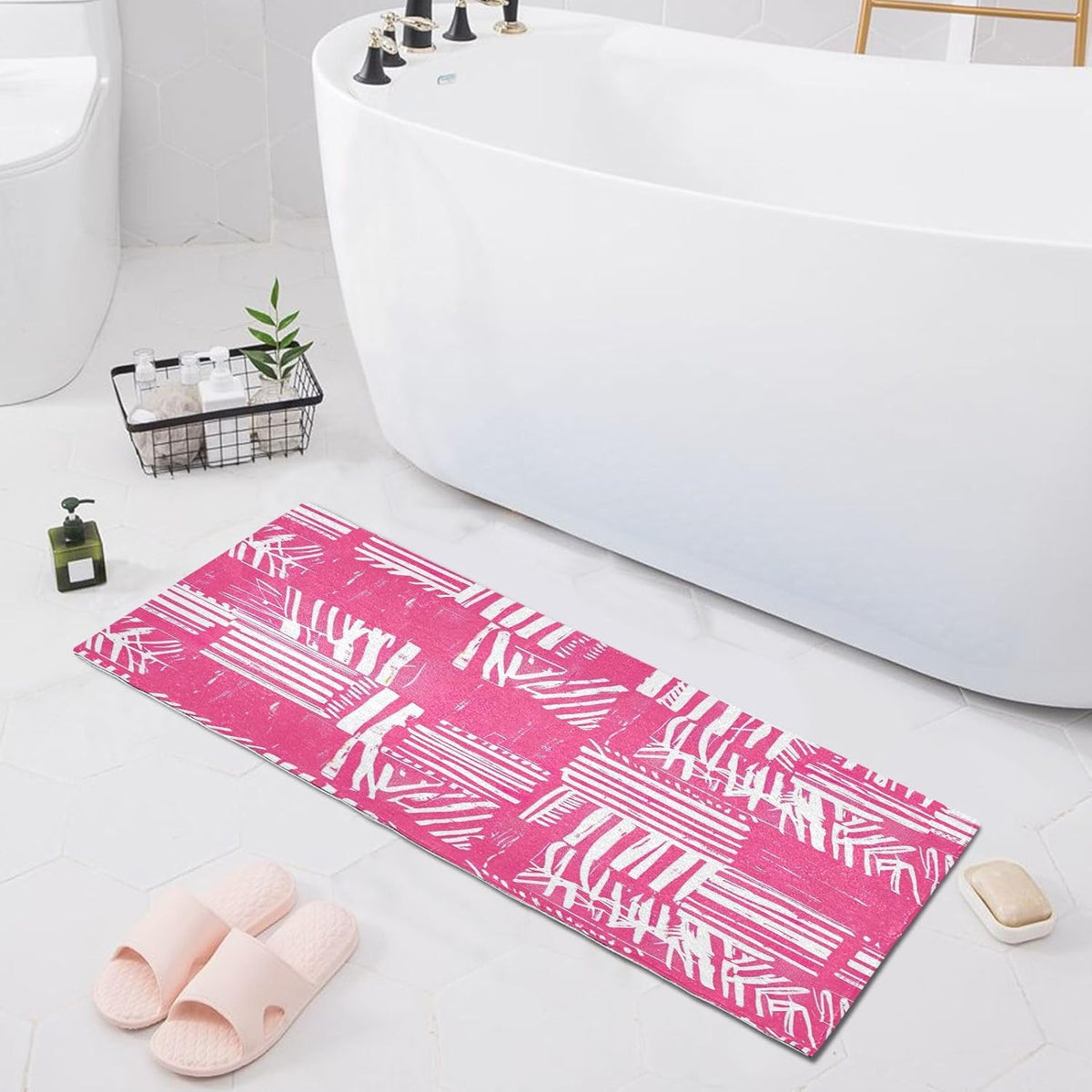 Bath Mat, Soft Absorbent Non Slip Bath Rug, Abstract Pink Stripe Bath Mats for Bathroom, Living Room Bedroom Home Mat Floor, Dry Quickly, Machine Washable 20 x 39 Inch