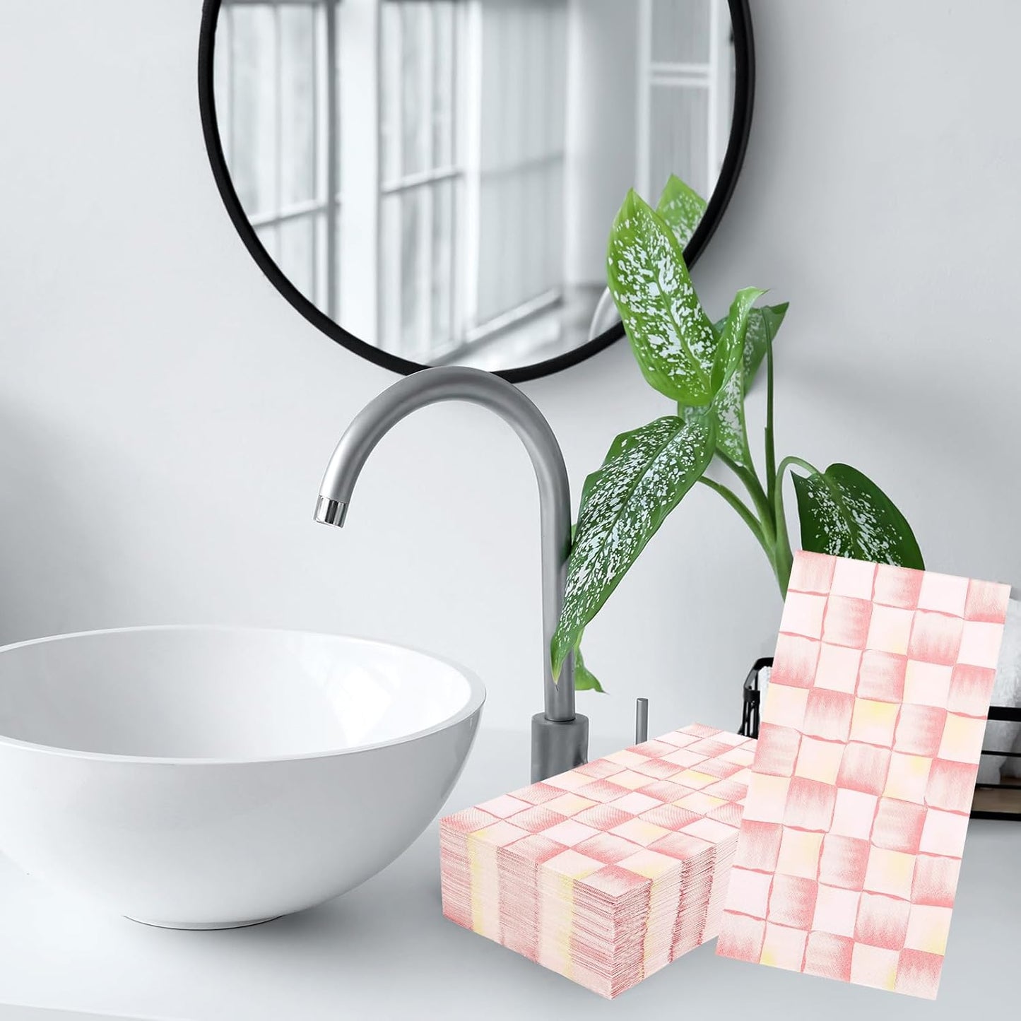 100 Pcs Light Pink Plaid Guest Napkins Watercolor Checkered Disposable Napkins Dinner Hand Towel Paper Napkin for Bathroom Wedding Birthday Party Table Supplies