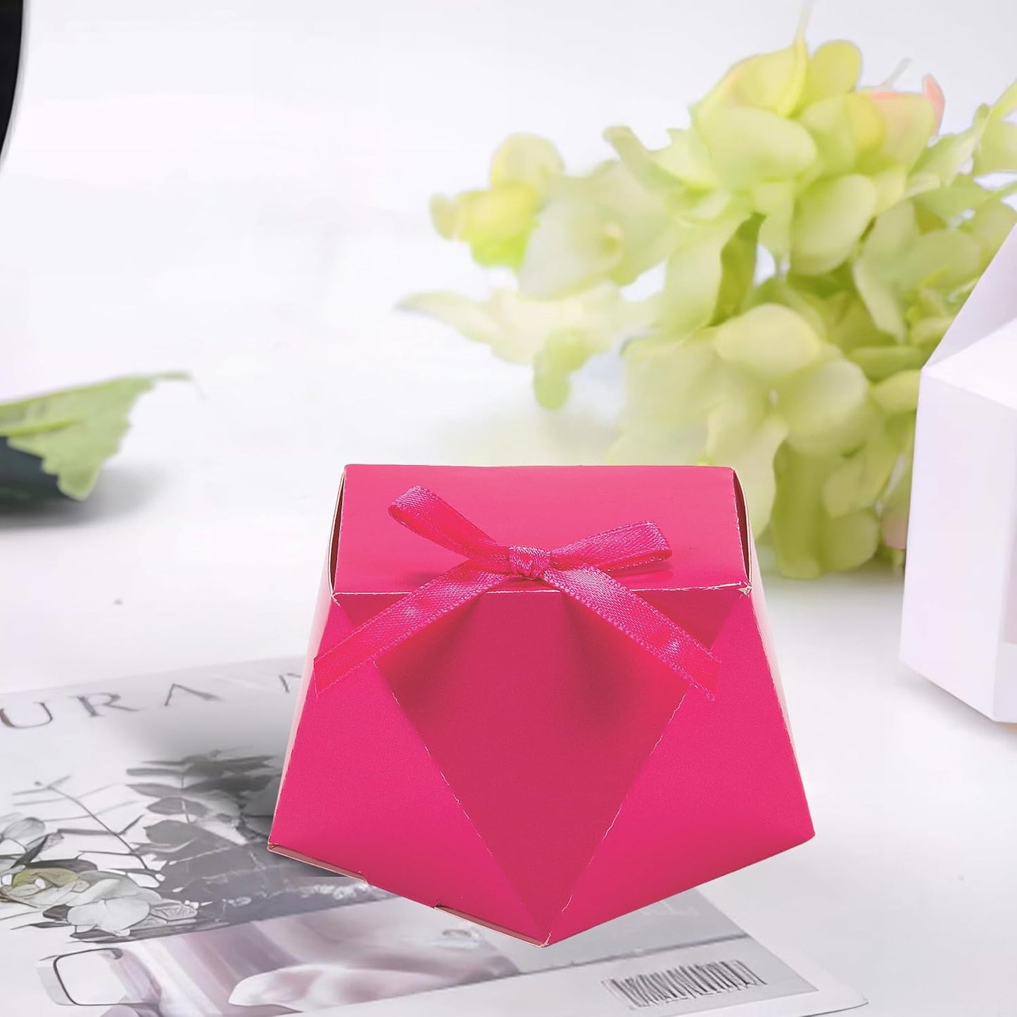 Fun Express - Pink Geometric Favor Box W/bow for Wedding - Party Supplies - Containers & Boxes - Paper Boxes - Wedding - 12 Pieces