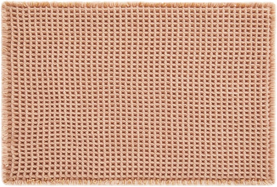 Waffle Bath Mat, Small Boho Bathroom Rugs Non Slip 24x16 Light Peach