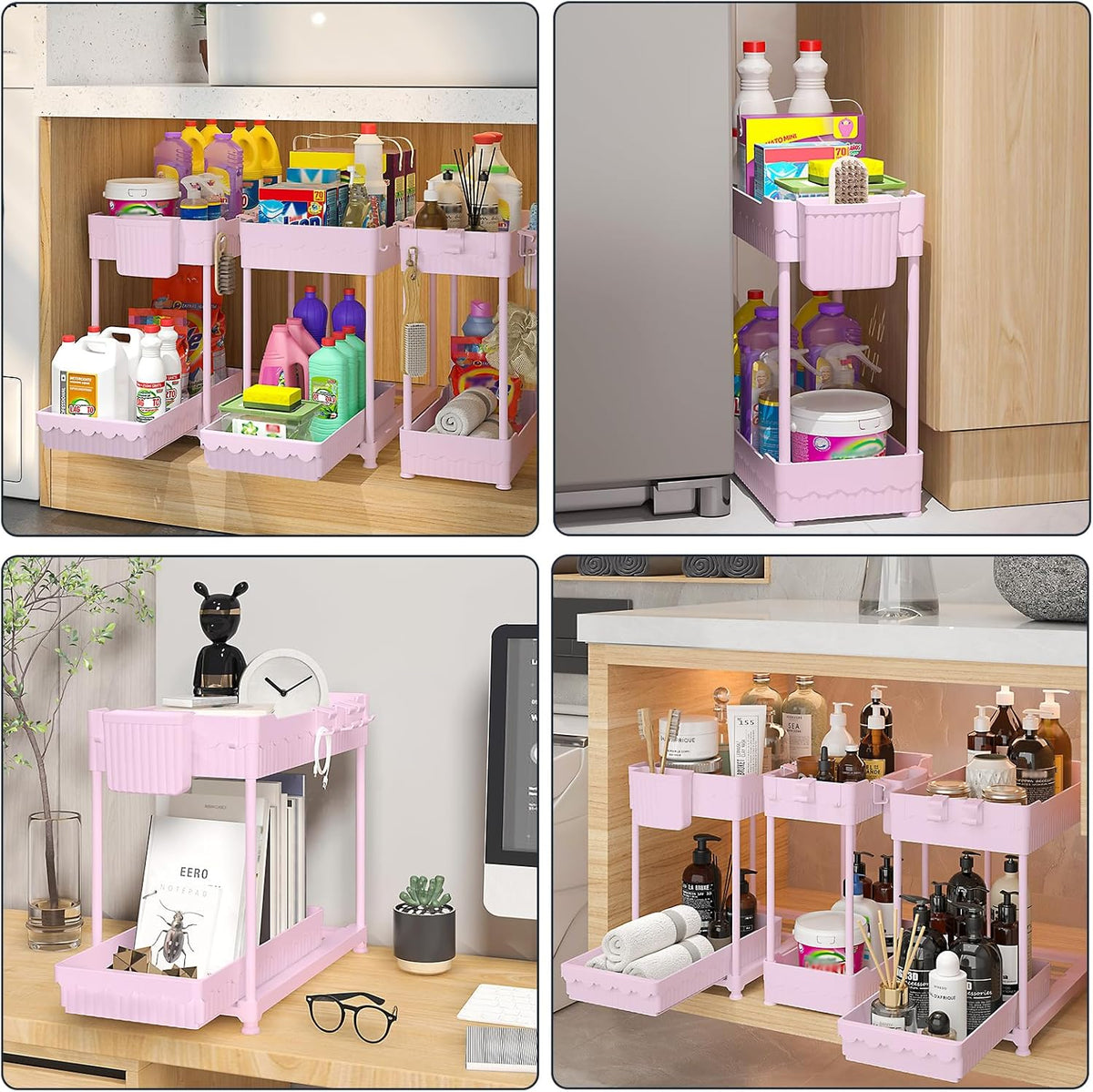 3-Pack 2-Tier Under Sink Organizers with Sliding Drawers