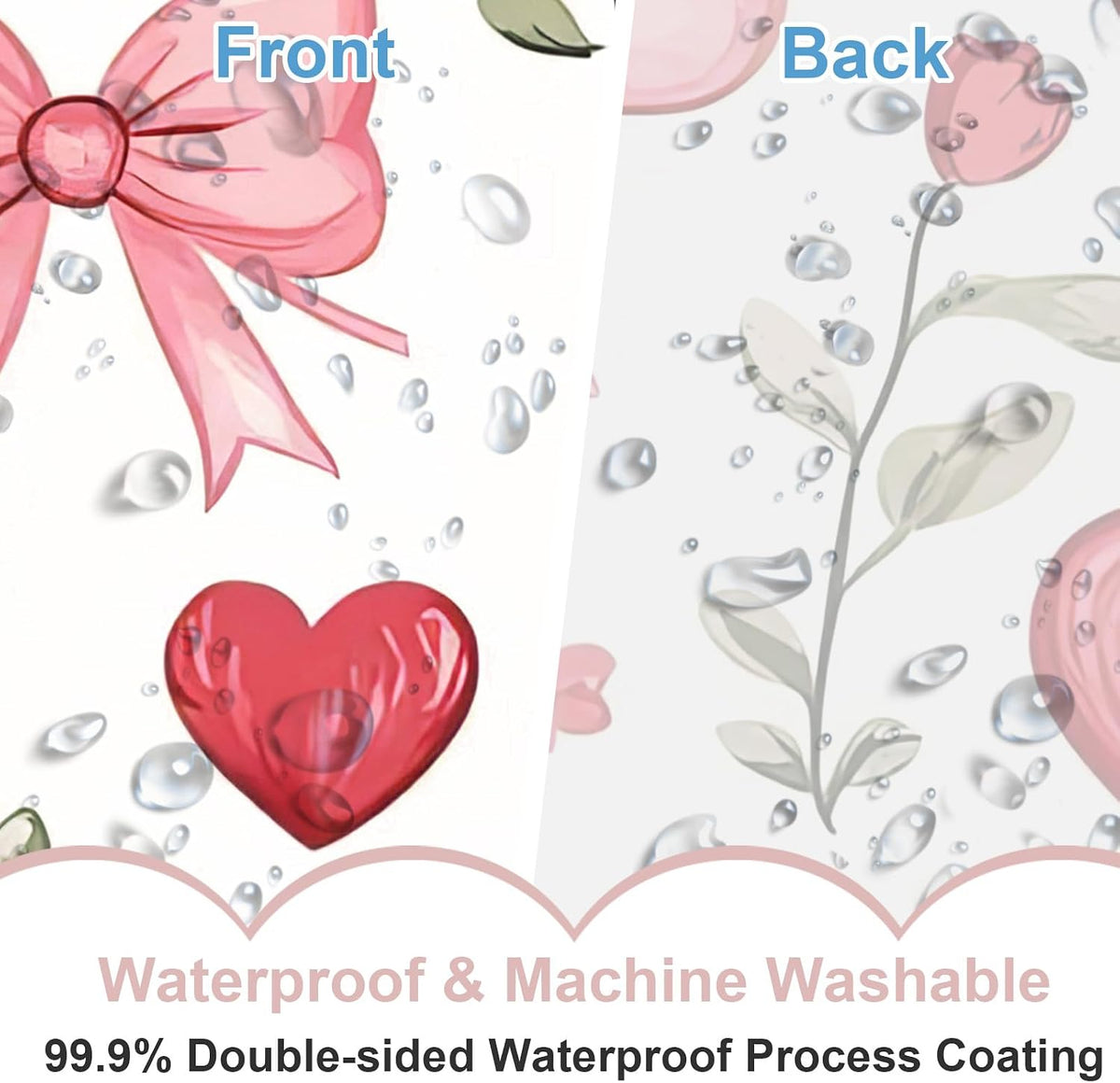 Pink Bows Shower Curtain,Pink Love Hearts Bows Girly Shower Curtains Bathroom Bath Home Valentines Day Decor Waterproof Polyester Fabric with Hooks 72 W x72 H Inch
