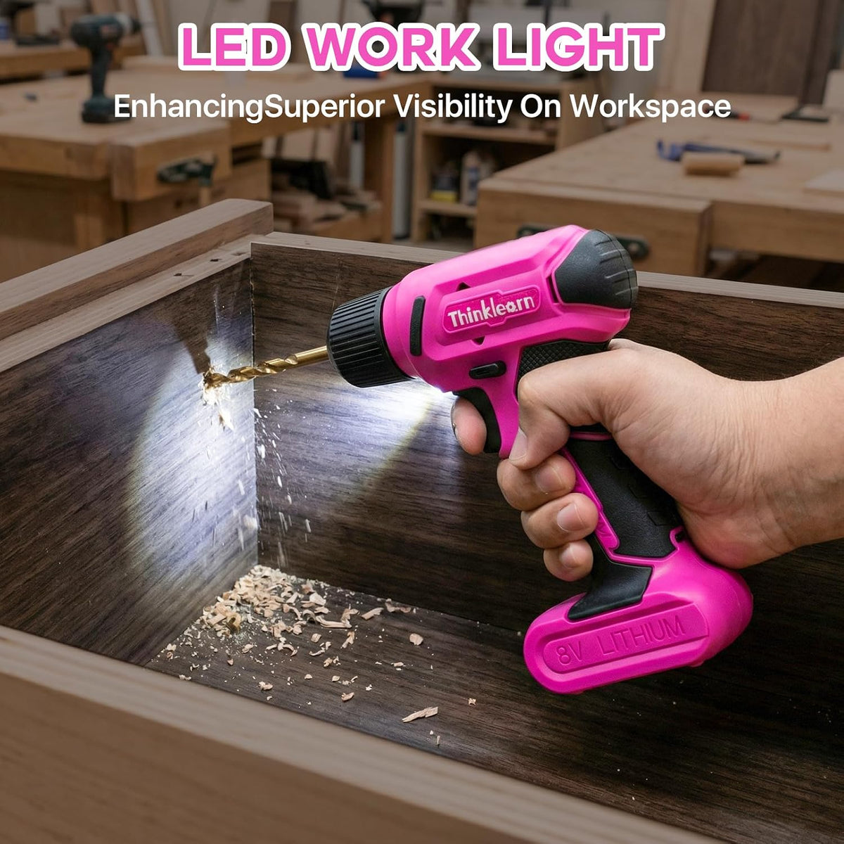 8V Pink Cordless Drill Set, 56 Pcs Power Drill Tool Set for Women