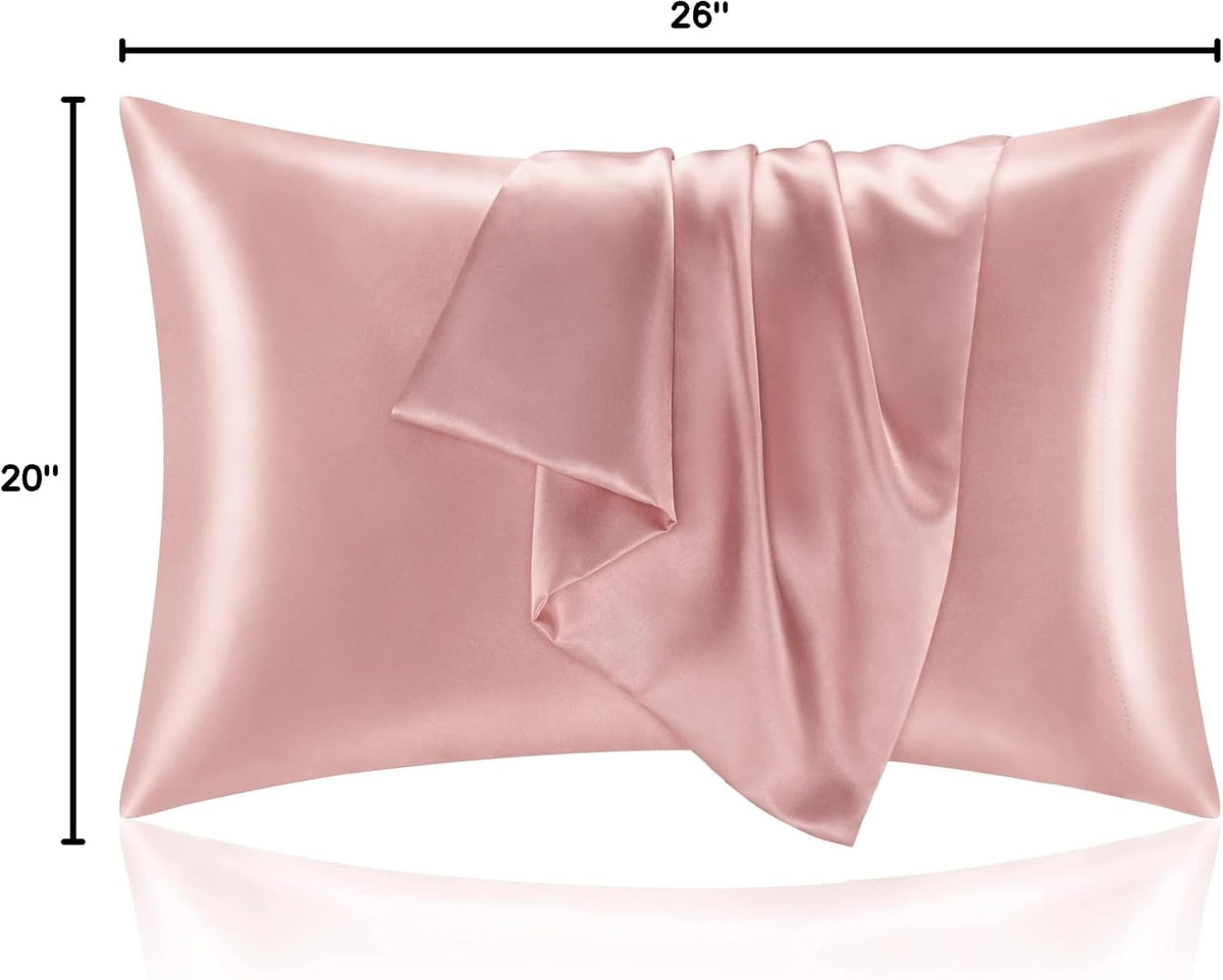 Zipper Satin Pillowcases, Standard Size 20"x26", Rose Pink, 2Pcs