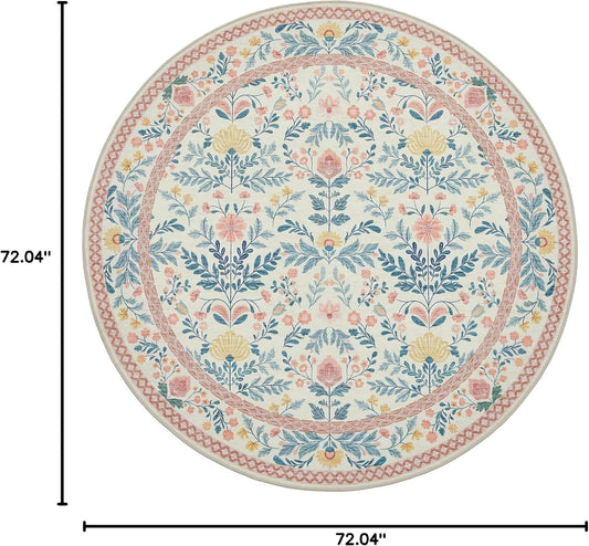 Pink Round 6ft Area Rugs for Bedroom, Washable Boho Circle Carpet