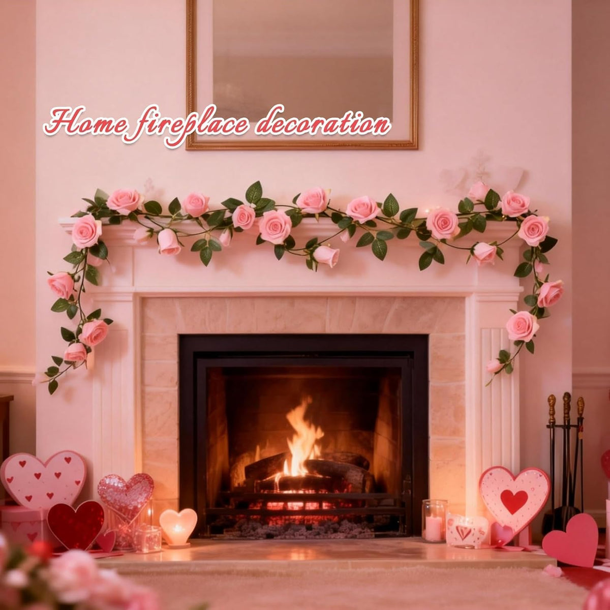 2 Pack Pink Flower Garland Each 6.5FT Artificial Rose Vines