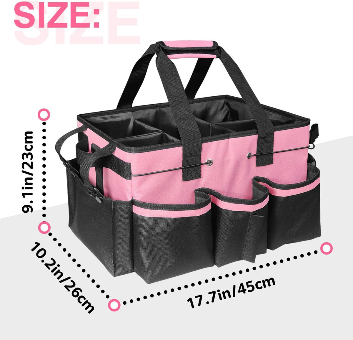 Cleaning Tool Organizer, Cleaning Supply Organizer with Handle for Cleaning Products, Large Capacity Cleaning Tote (Pink)