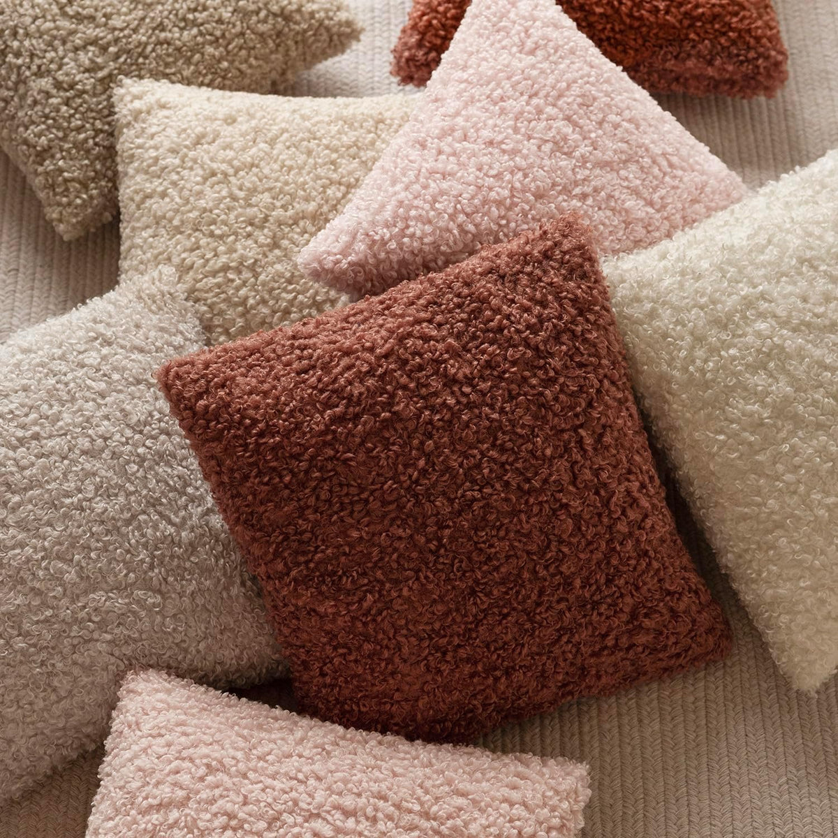 Set of 2 Curly Teddy Wool Pillow Covers Decorative Boucle Textured Lumbar Throw Pillow Faux Fur Sherpa Pillowcases Sheepskin Fuzzy Cushion Case for Sofa Bedroom Car 12"x20" Light Pink
