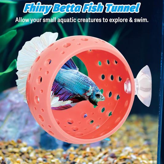 Fhiny Betta Tunnel, Aquarium Betta Fish Hideout with Suction Cup Fish Tank Tunnel Shrimp Cave Aquarium Decor Fish Tank Accessories for Small Fish Shrimp Betta Guppy Hiding Resting (Orange)